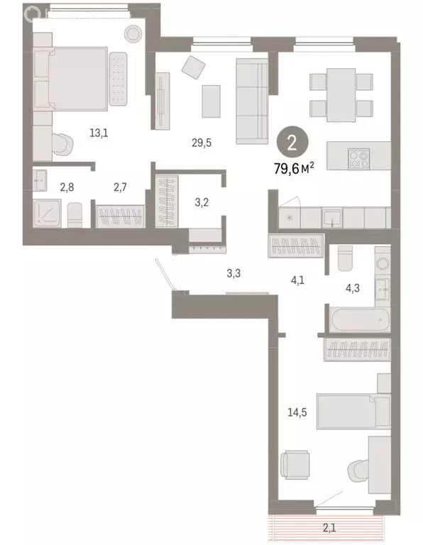 2-комнатная квартира: Новосибирск, квартал Лебедевский, 1/3 (79.6 м) - Фото 2