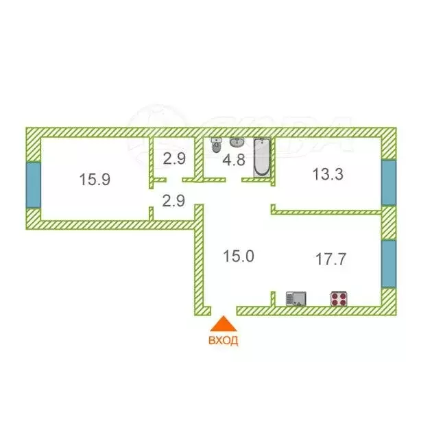 2-комнатная квартира: Тюмень, улица Республики, 204к10 (72.9 м) - Фото 1