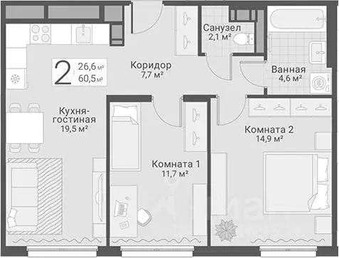 2-к кв. Санкт-Петербург Актерский проезд, 2к1 (60.5 м) - Фото 1