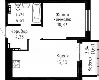 1-к кв. Свердловская область, Екатеринбург ул. Рощинская, 59 (36.3 м) - Фото 1