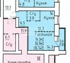 1-к кв. Вологодская область, Вологда ул. Гагарина, 80Ак1 (34.9 м) - Фото 2