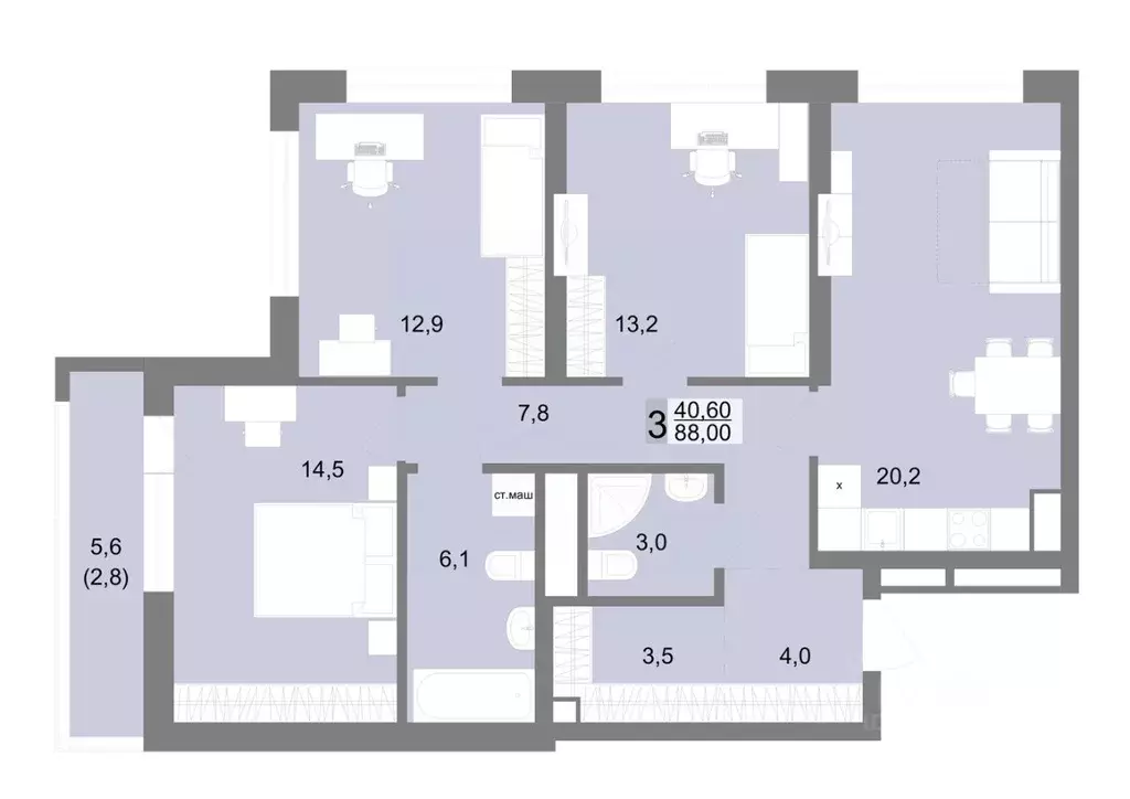3-к кв. Свердловская область, Екатеринбург ул. Семена Лагоды, 80 (88.0 ... - Фото 0