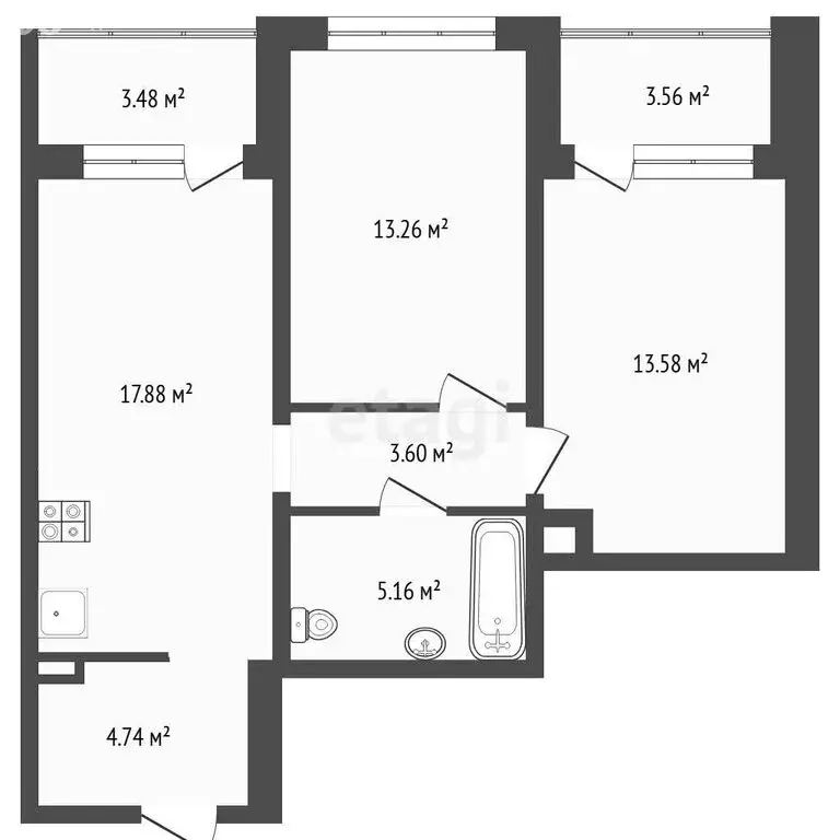 2-комнатная квартира: Тюмень, Ставропольская улица, 1 (65.2 м) - Фото 1