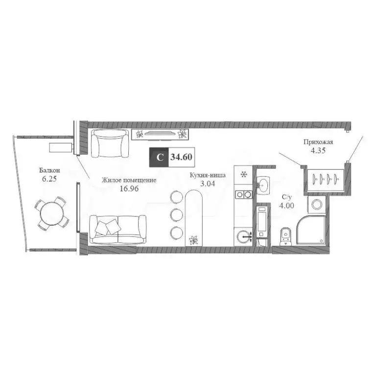 Апартаменты-студия, 34,6 м, 9/20 эт. - Фото 0