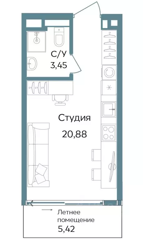 Студия Крым, Саки ул. Морская (29.75 м) - Фото 1