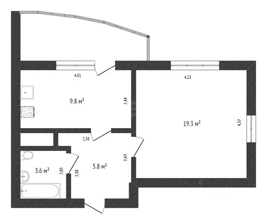 1-к кв. Хабаровский край, Хабаровск ул. Карла Маркса, 99б (43.0 м) - Фото 2