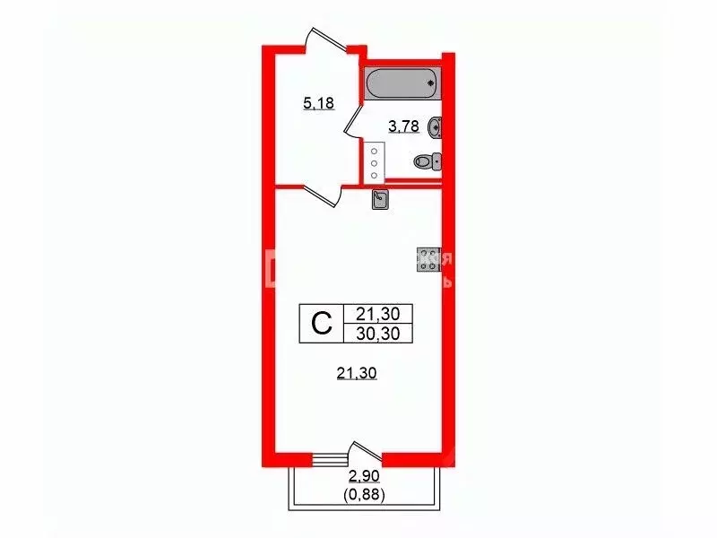 студия санкт-петербург богатырский просп, 2а (30.3 м) - Фото 1