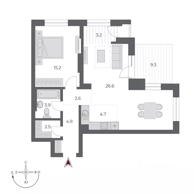 2-к кв. Новосибирская область, Новосибирск Оскар жилой комплекс (72.9 ... - Фото 2