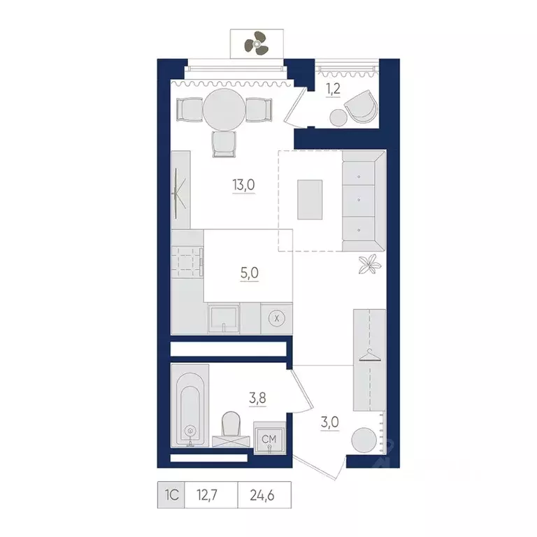 1-к кв. Башкортостан, Уфа ул. Евгения Столярова, 13 (24.6 м) - Фото 1