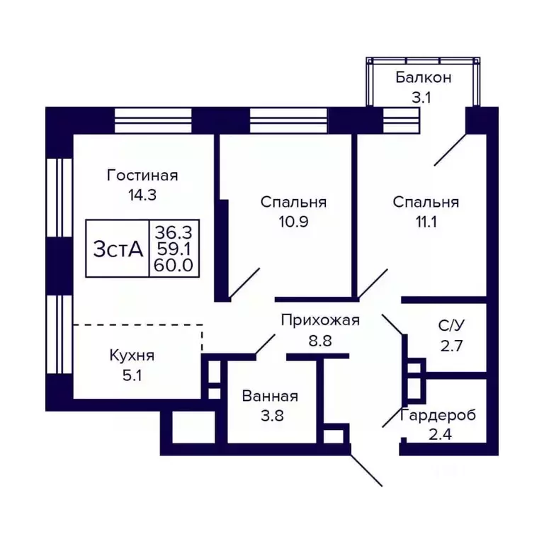 3-к кв. Новосибирская область, Новосибирск ул. Грибоедова (60.0 м) - Фото 0