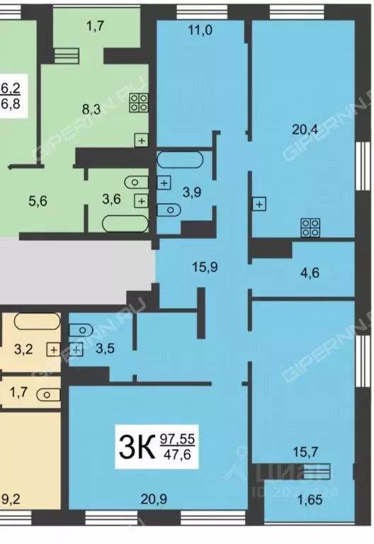 3-к кв. Нижегородская область, Нижний Новгород ул. Цветочная, 13 (96.7 ... - Фото 2
