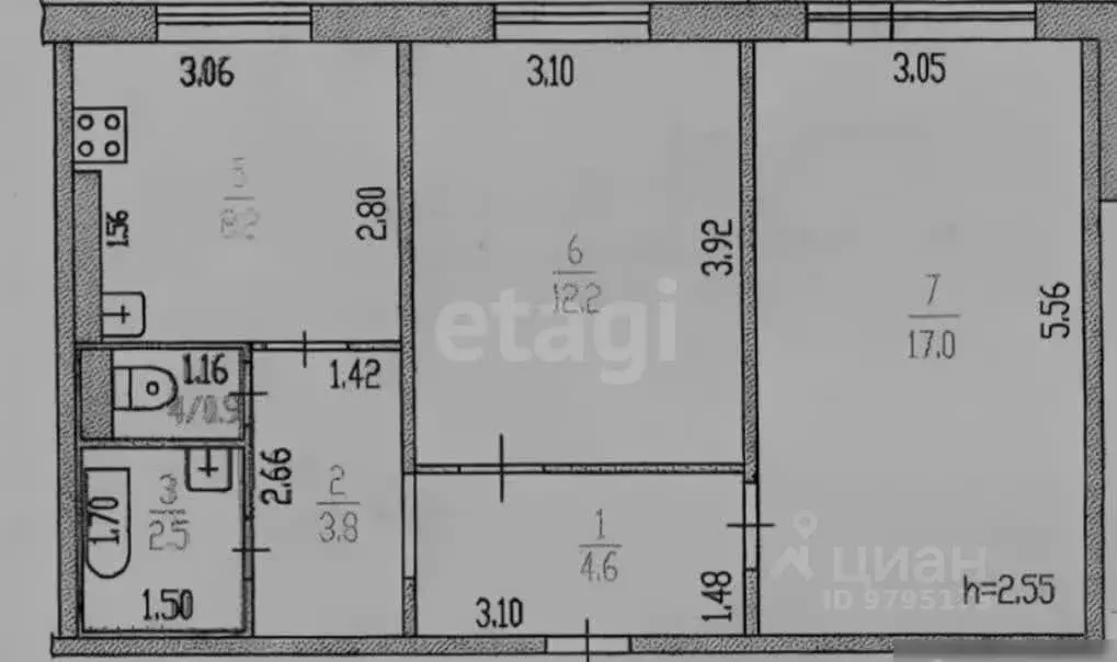 2-к кв. Татарстан, Казань Ново-Азинская ул., 8 (46.0 м) - Фото 1