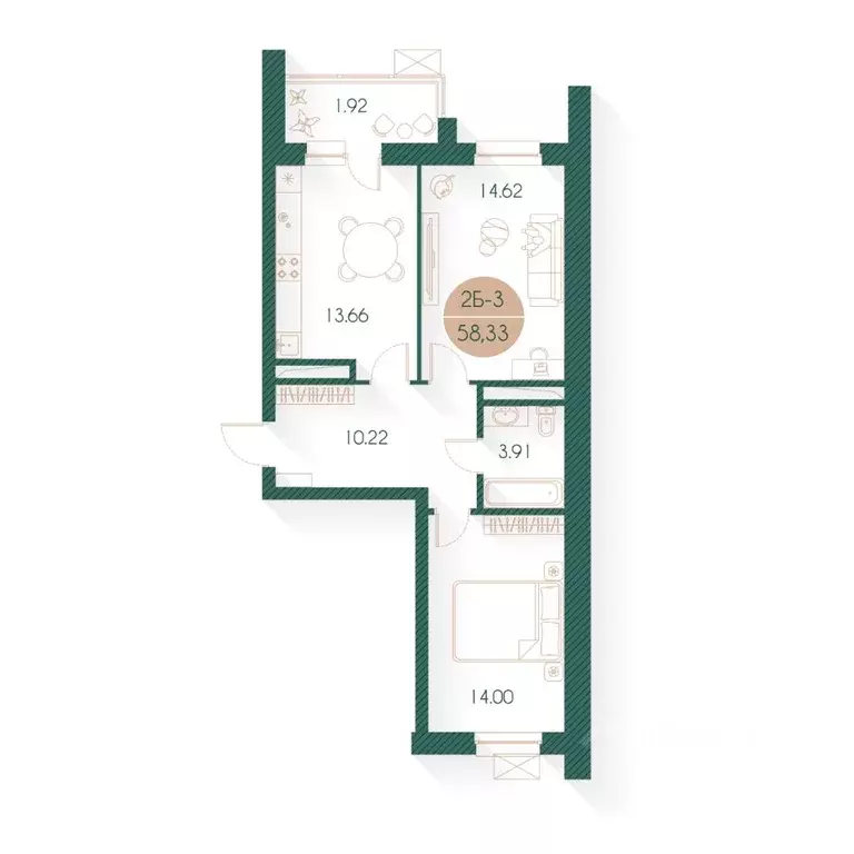 2-к кв. Татарстан, Казань Родины мкр, Наследие жилой комплекс (58.0 м) - Фото 1