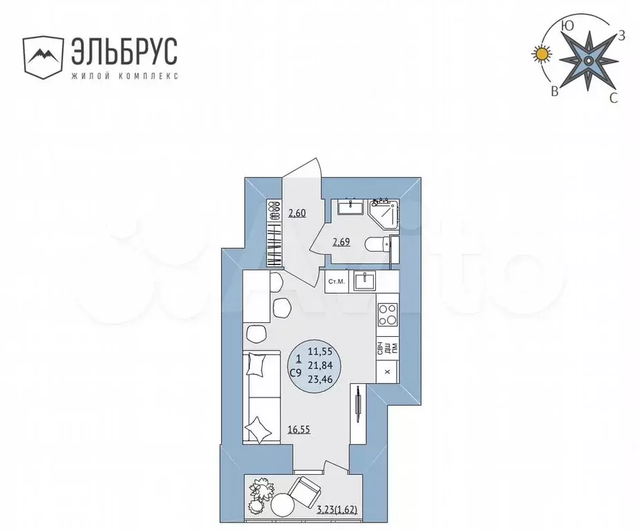 Квартира-студия, 23,5 м, 11/20 эт. - Фото 0