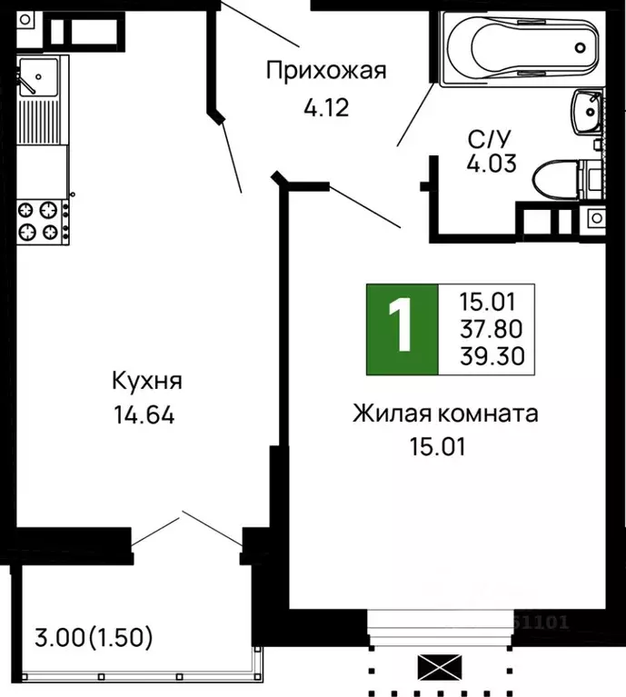 1-к кв. Адыгея, Майкоп 9 Мая ул., 14А (39.3 м) - Фото 1
