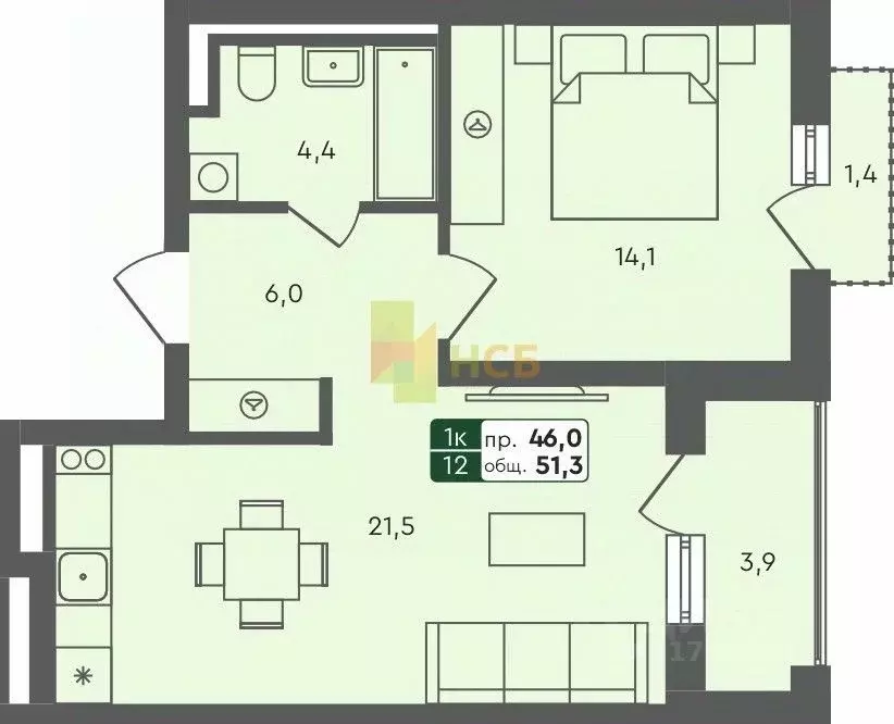 1-к кв. Омская область, Омск Красноярский тракт (51.3 м) - Фото 1
