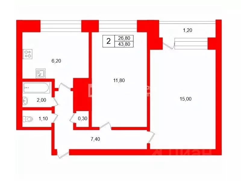 2-к кв. Санкт-Петербург аллея Котельникова, 4 (43.8 м) - Фото 2