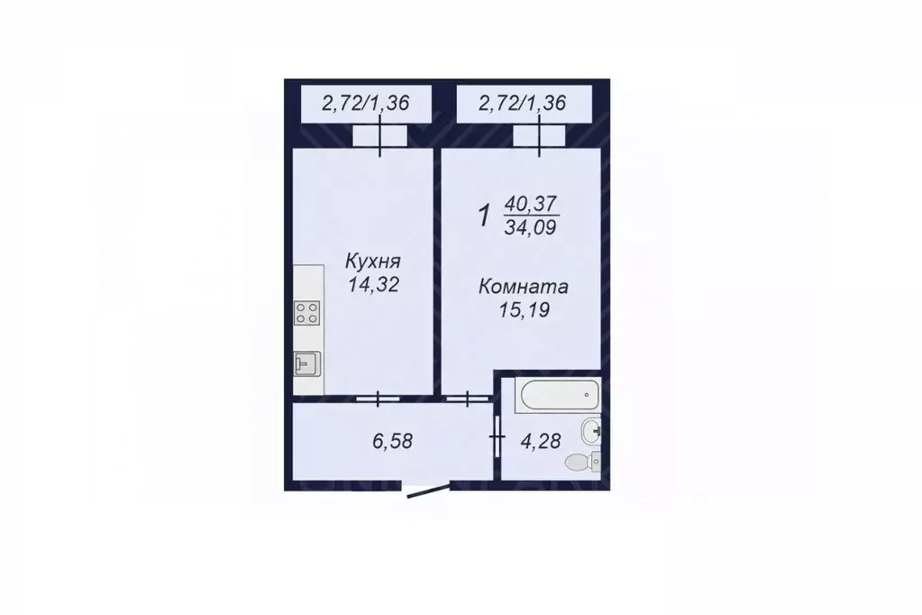 1-к кв. Челябинская область, Челябинск Заручейный кв-л,  (43.09 м) - Фото 1