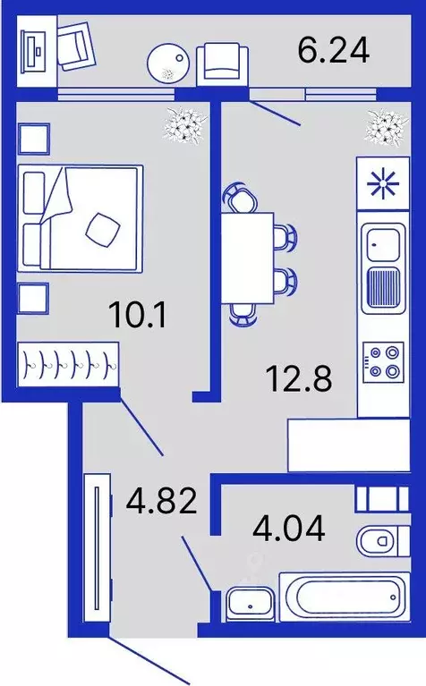 Квартира, 1 комната, 38.4 м - Фото 1