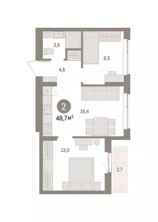 2-комнатная квартира: Пермь, улица Солдатова (48.84 м) - Фото 2