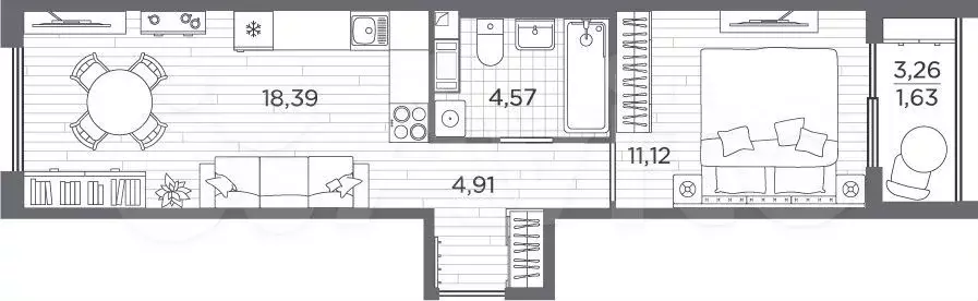 1-к. квартира, 40,6 м, 5/5 эт. - Фото 1