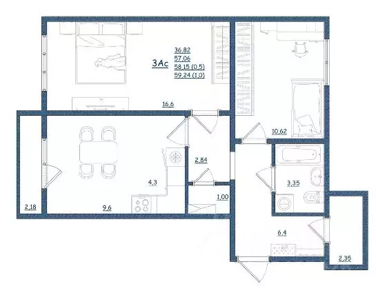 3-к кв. Тверская область, Тверь Новочеркасская ул., 49 (59.24 м) - Фото 2