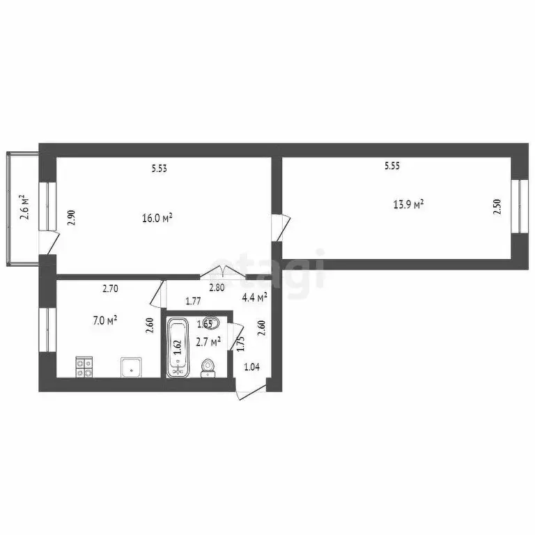 2-комнатная квартира: Ишим, улица Карла Маркса, 60 (41.8 м) - Фото 0