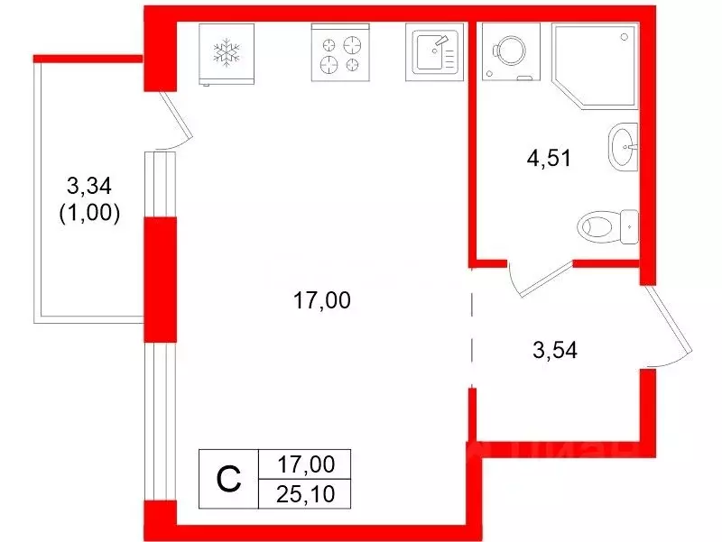 Студия Ленинградская область, Мурино Всеволожский район, бул. ... - Фото 2