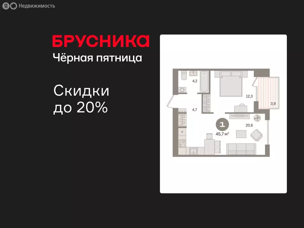 1-комнатная квартира: Новосибирский район, рабочий посёлок Краснообск, ... - Фото 1