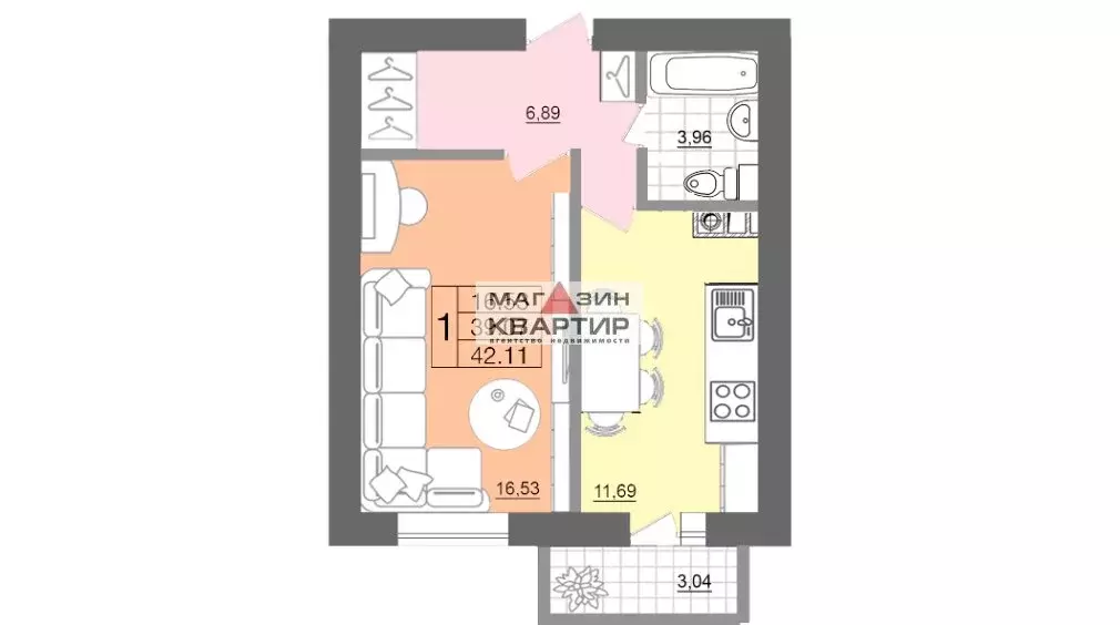 1-комнатная квартира: Смоленск, Вяземская улица, 34Б (42.1 м) - Фото 0
