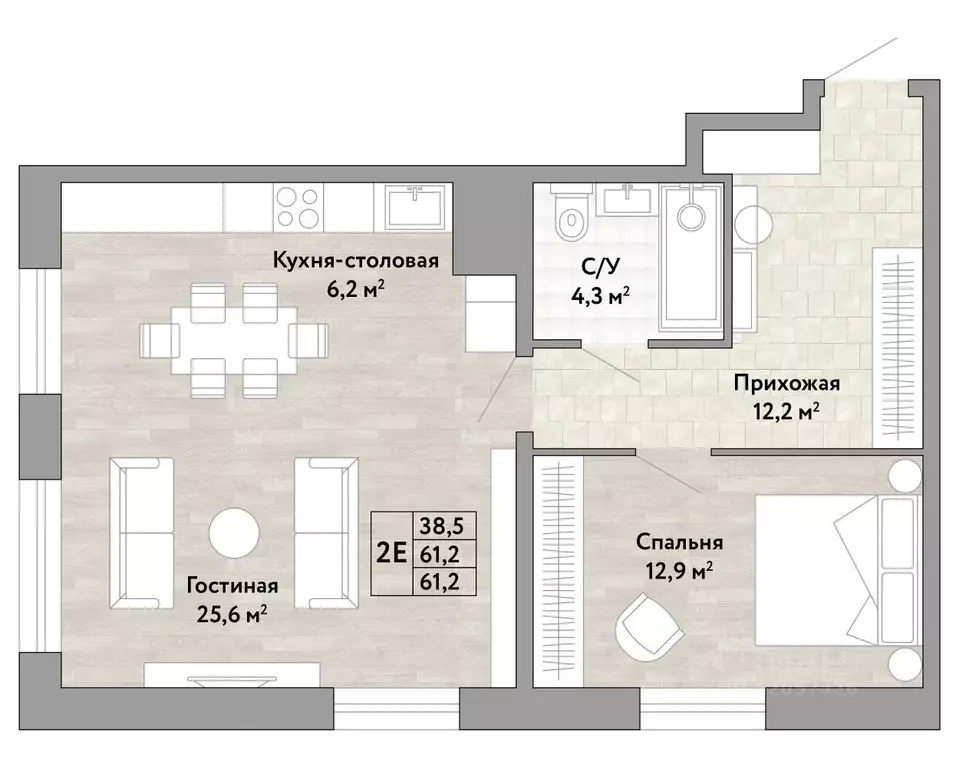 2-к кв. Хабаровский край, Хабаровск Грин 2 жилой комплекс (61.2 м) - Фото 1
