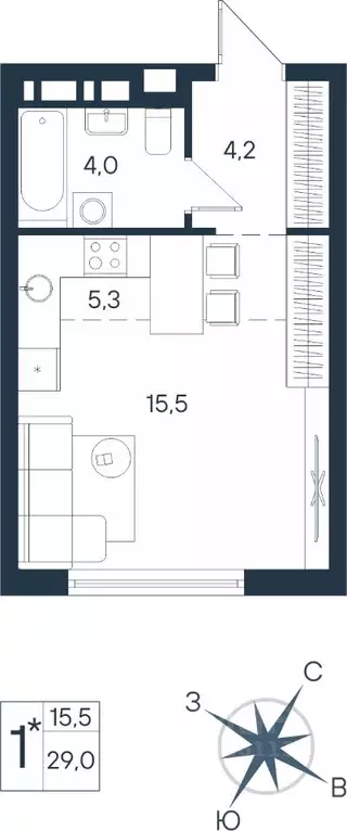 Студия Пермский край, Пермь ул. Космонавта Беляева, 17 (29.0 м) - Фото 0