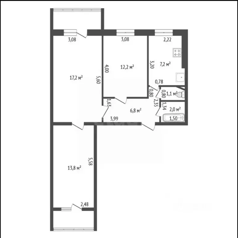3-к кв. Башкортостан, Уфа Вологодская ул., 7 (60.3 м) - Фото 2