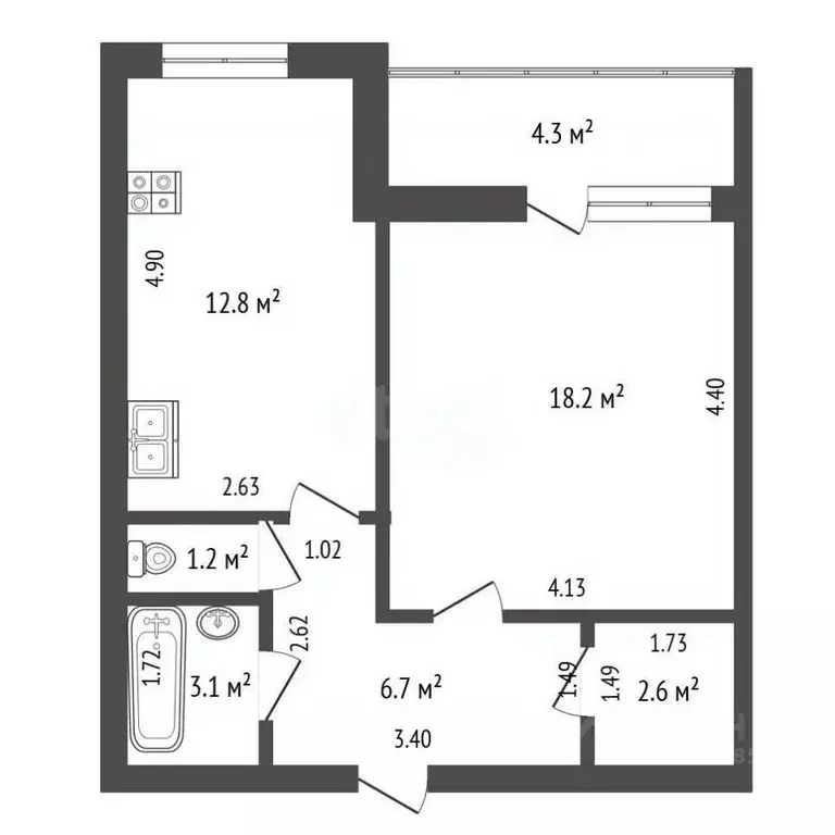 1-к кв. Самарская область, Самара просп. Карла Маркса, 63 (46.8 м) - Фото 2