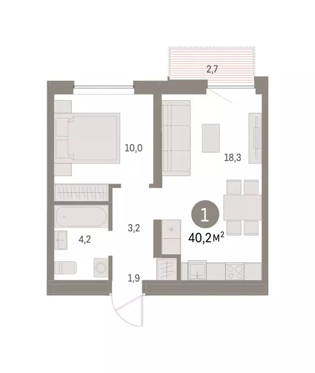 1-комнатная квартира: Екатеринбург, улица Гастелло, 18 (40.24 м) - Фото 2