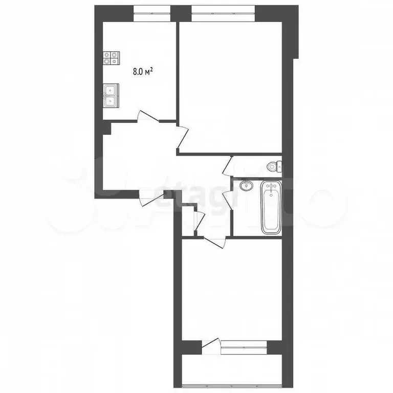 2-к. квартира, 49,5 м, 5/5 эт. - Фото 1