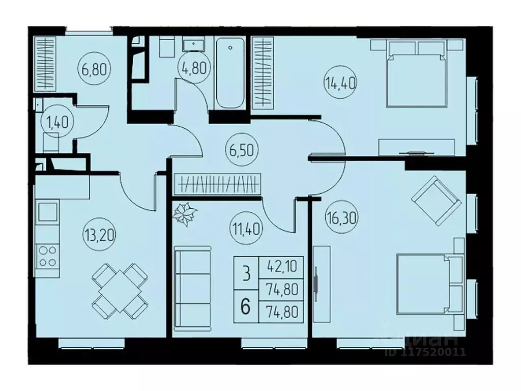 3-к кв. Московская область, Пушкино 31-й квартал жилой комплекс (74.8 ... - Фото 1