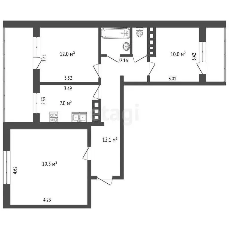 3-комнатная квартира: Грэсовский, Грэсовская улица, 4 (70.5 м) - Фото 0