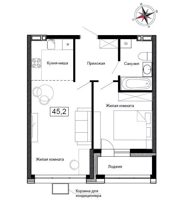 Квартира-студия: Новый, улица Ленина, 6с2 (45.2 м) - Фото 1
