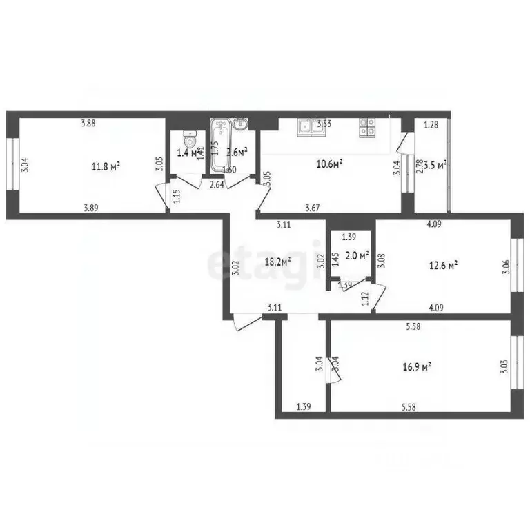 3-к кв. Башкортостан, Стерлитамак ул. Ботаническая, 12 (76.1 м) - Фото 1