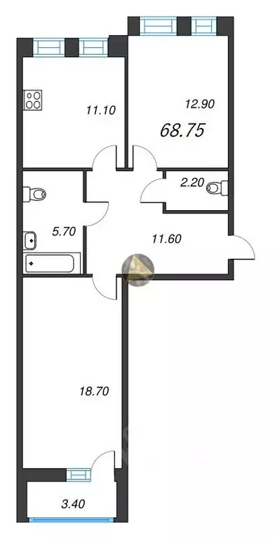 2-к кв. Санкт-Петербург Манчестерская ул., 5к1 (68.75 м) - Фото 1