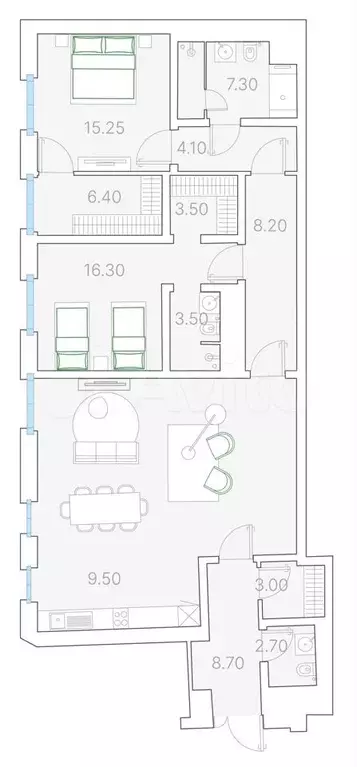 2-к. квартира, 127,1 м, 2/7 эт. - Фото 0