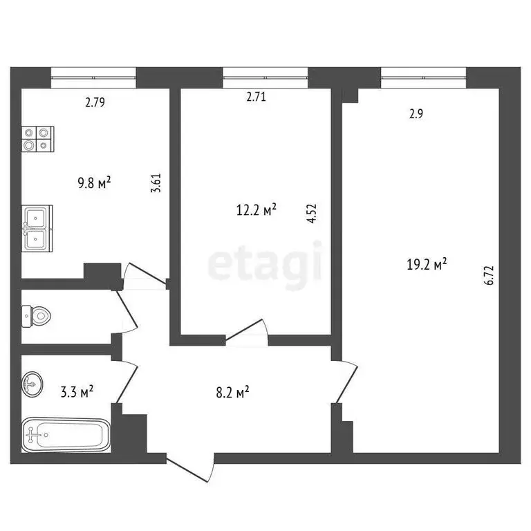 2-комнатная квартира: Псков, Народная улица, 15 (54.3 м) - Фото 1