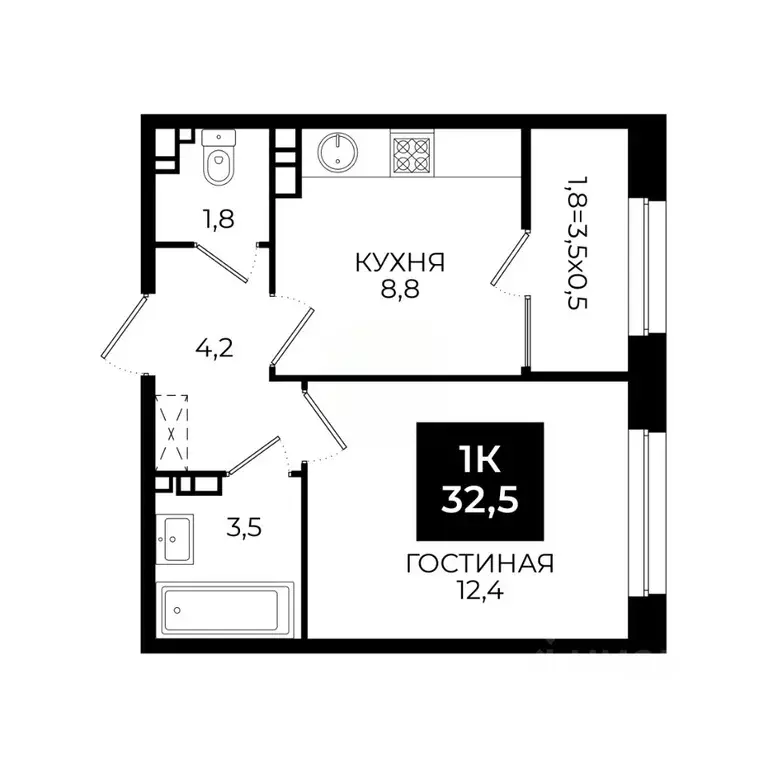 1-к кв. Ставропольский край, Ставрополь ул. Южный обход, 65к1 (32.5 м) - Фото 0