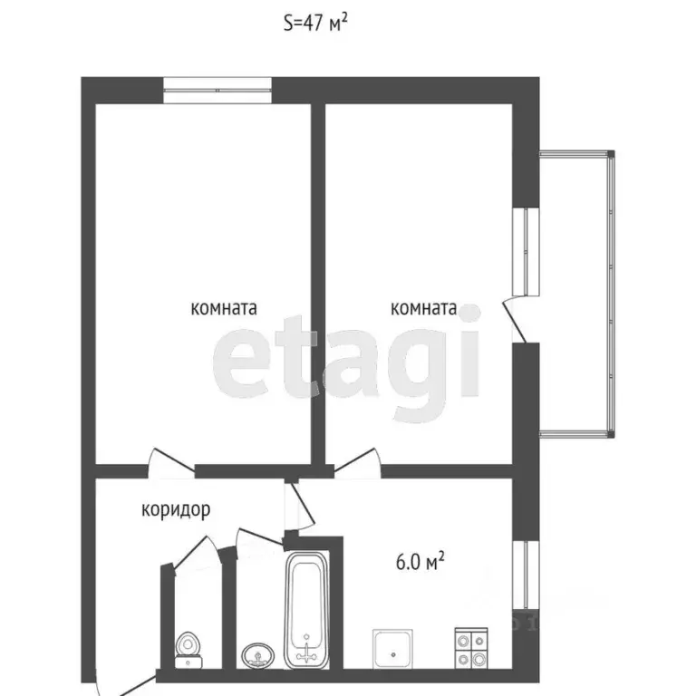 2-к кв. Крым, Симферополь просп. Кирова (42.0 м) - Фото 2