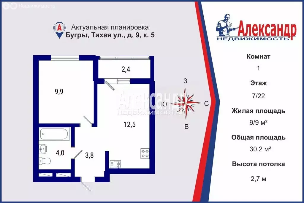 1-комнатная квартира: Бугры, Тихая улица, 9к5 (30.2 м) - Фото 2