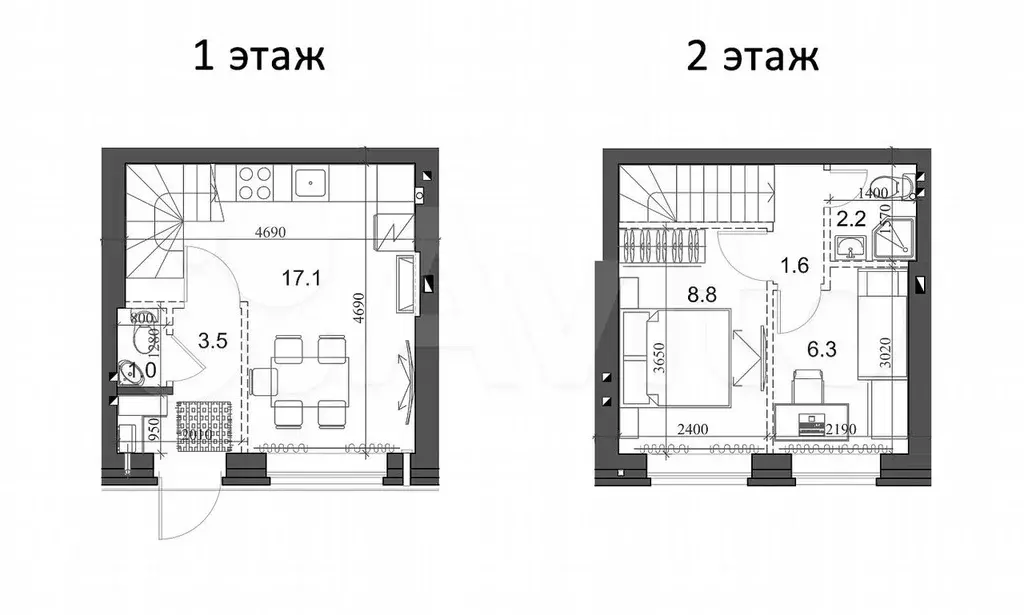 2-к. квартира, 41,7 м, 2/2 эт. - Фото 0