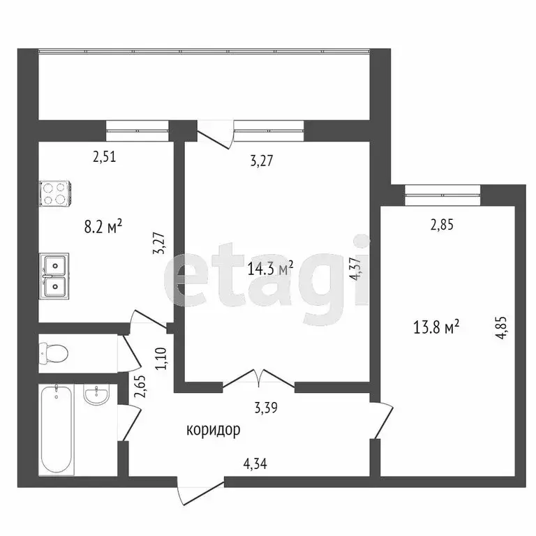 2-комнатная квартира: Тюмень, Широтная улица, 148к3 (50 м) - Фото 1