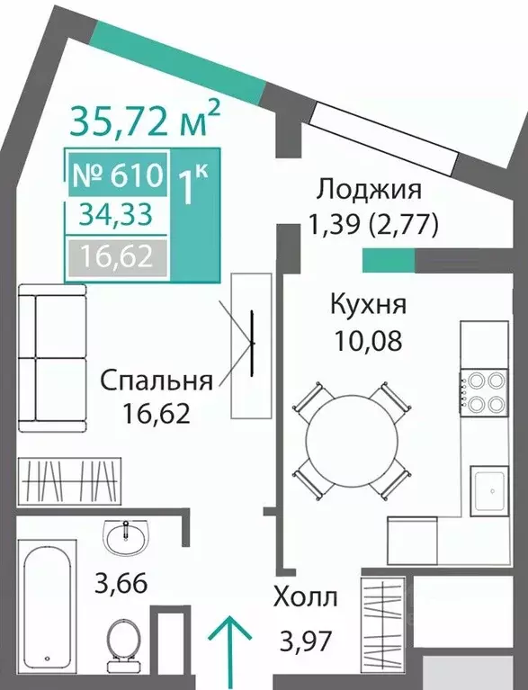 1-к кв. Крым, Симферополь Барбарис жилой комплекс (35.72 м) - Фото 0