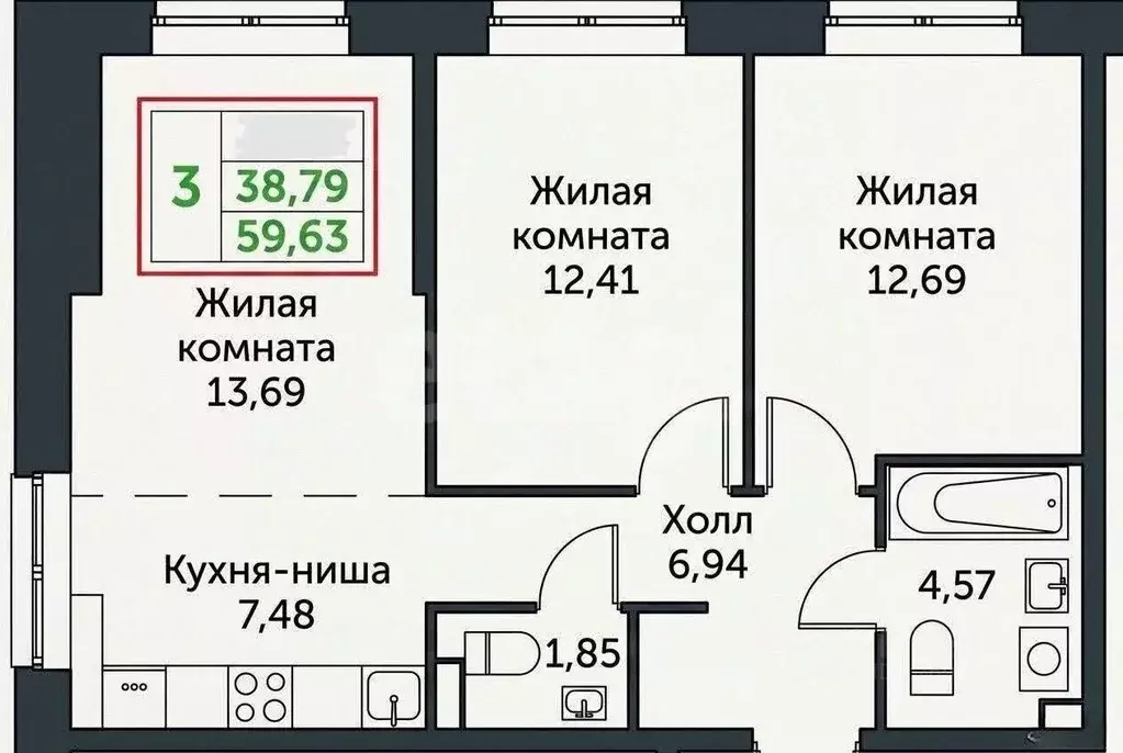 3-к кв. Московская область, Мытищи Шараповский проезд, 4 (59.6 м) - Фото 2